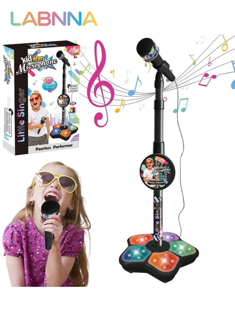 LABNNA جهاز كاريوكي للأطفال مع حامل، جهاز كاريوكي للأطفال، ميكروفون للأطفال مع أضواء مسرحية وامضة وحامل قابل للتعديل، هدية للأطفال من عمر 3 سنوات فما فوق - Image 1